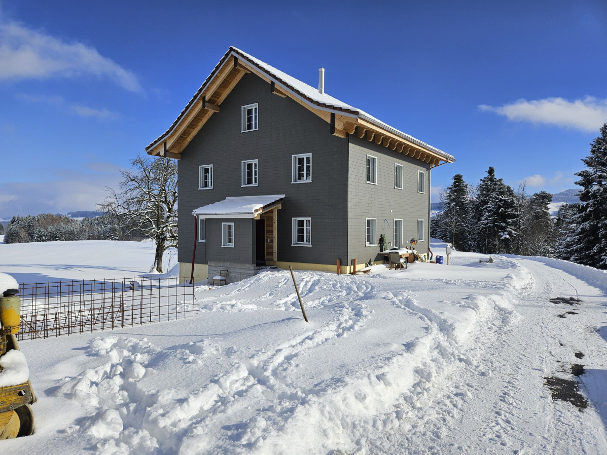 Neubau mit Eternitfassade & Steildach mit Ziegeleindeckung